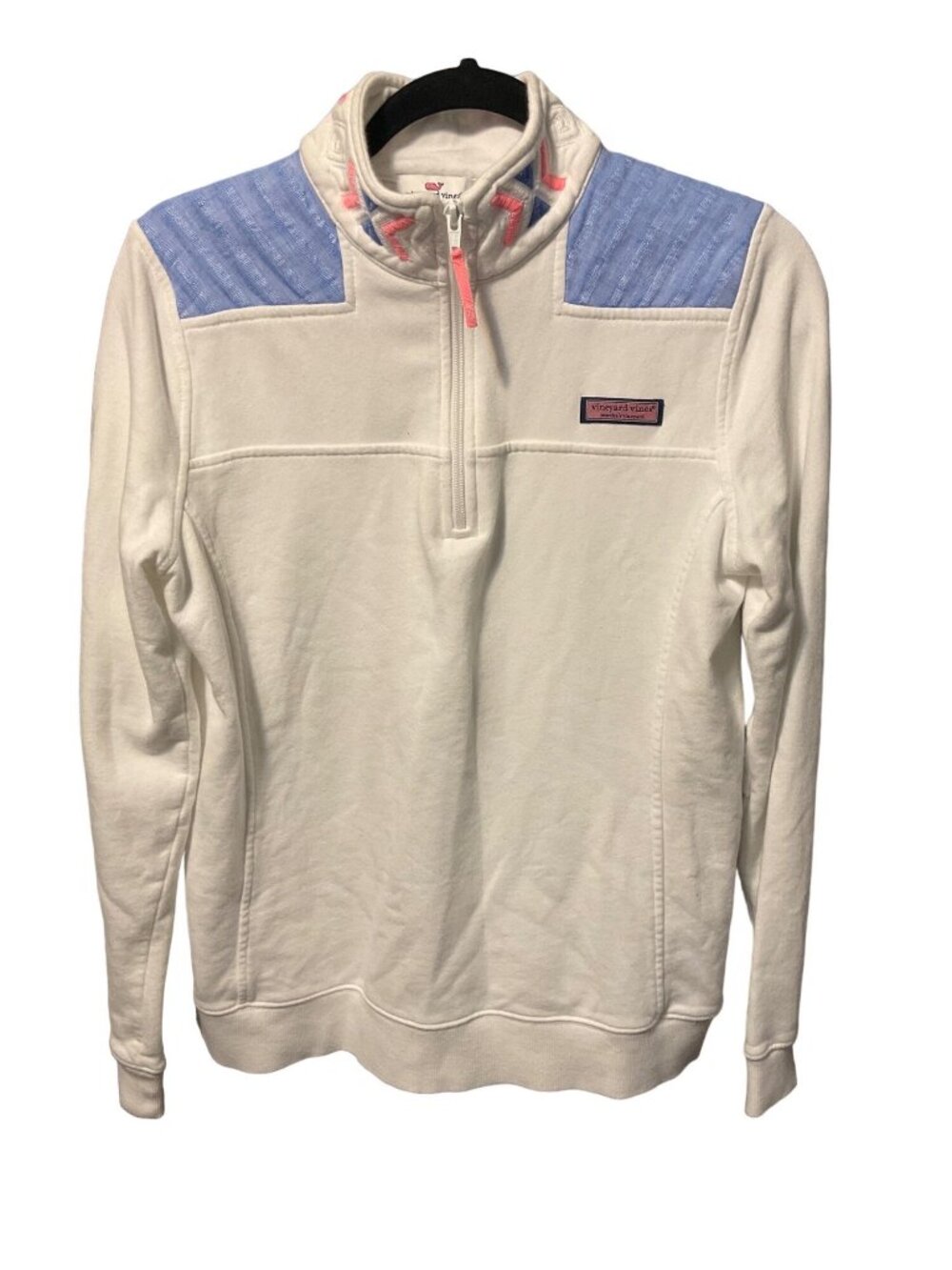 Vineyard Vines Shep Shirt Quarter Zip White Blue Size S